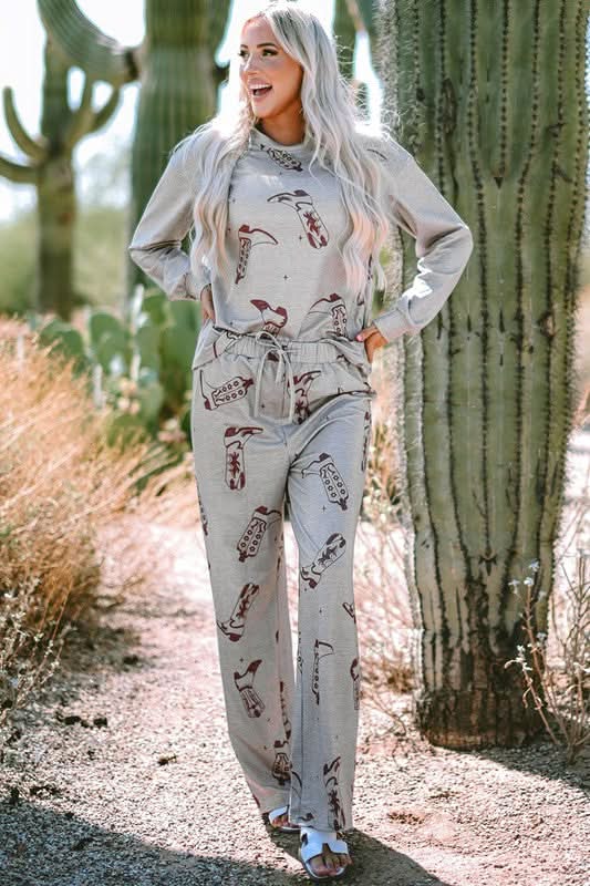 Women Printed Long Sleeve Top Pants Lounge Set - Love Salve